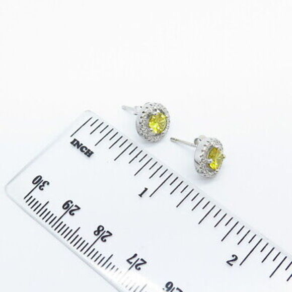 925 Sterling Silver White & Citrine-Tone  C Z Heart Stud Earrings - Picture 3 of 5